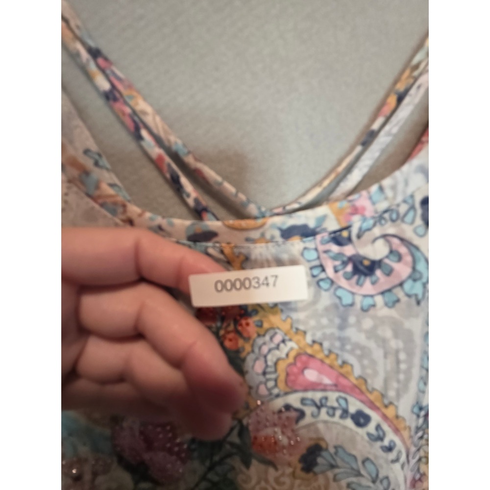 Catherines Womens 1X Mixed Floral Paisley Rhinestone Strappy Neck Tunic Top Pink - Picture 9 of 12
